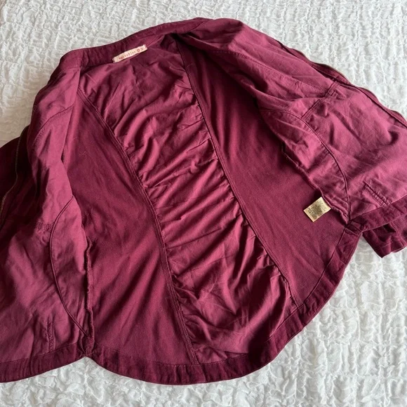 XCVI Wearables Larisa Corduroy Jacket Medium Burgundy Wine Zip Front Coat